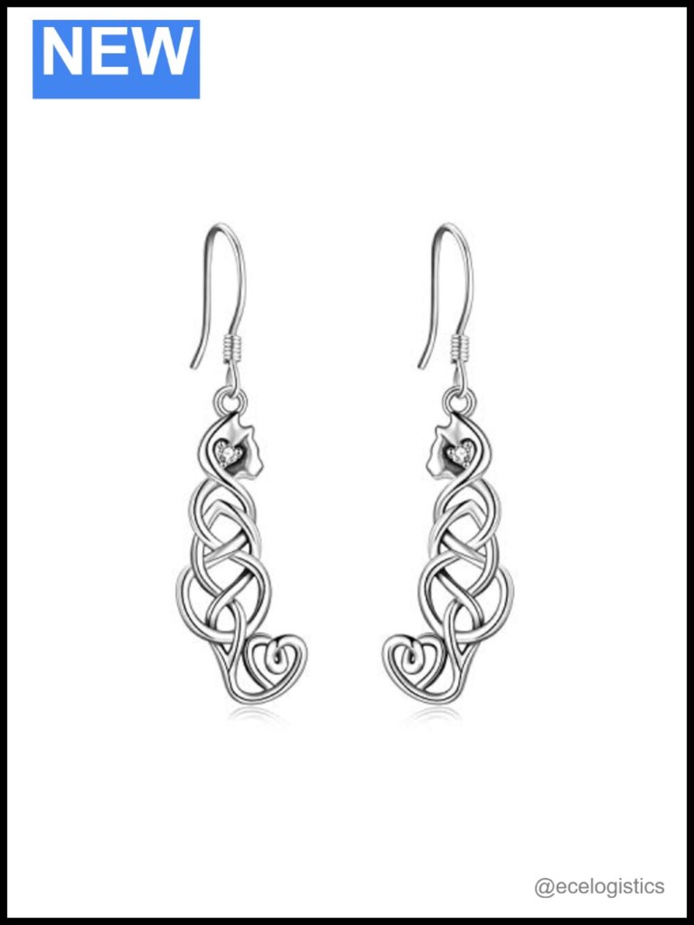 925 Sterling Silver Celtic Knot Cat Drop Earrings